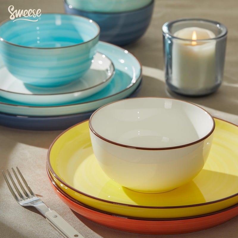 Sweese Plates and Bowls Sets, 18 Piece Dinnerware Set Porcelain Round Dinner Set for 6, Scratch Resistant Dishes Set, Dishwasher Oven Microwave Safe Handpainted Swirl Dishware Sets, Assorted Colors - Image 5