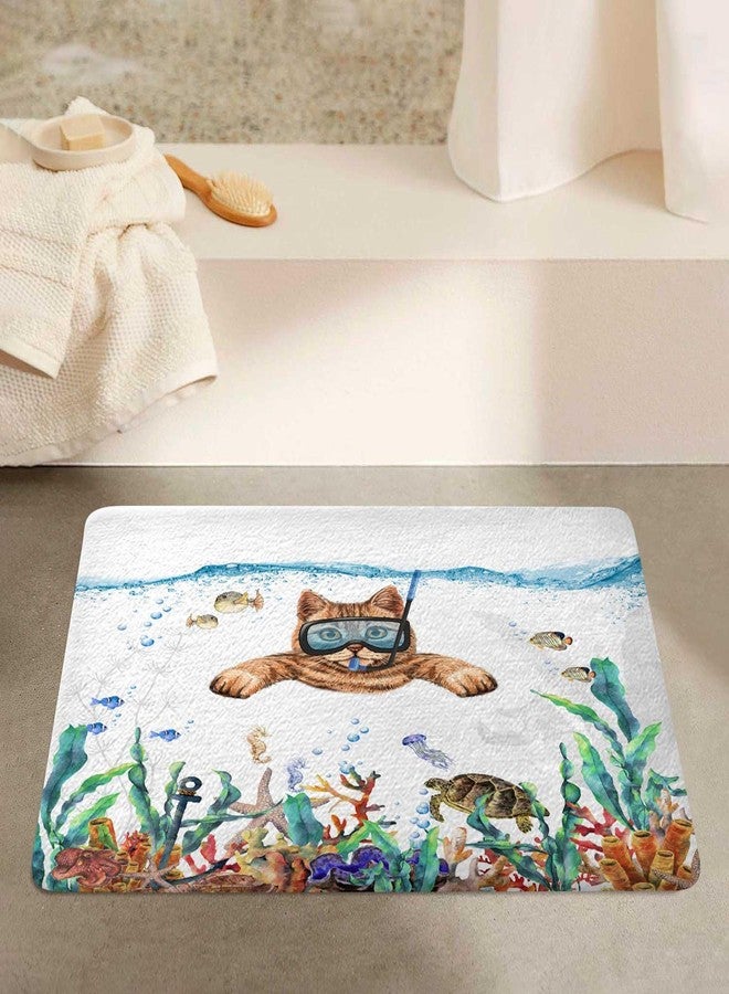 Uokiuki Funny Cat Bathroom Rug Mat, Cat Diving Bath Rugs, Tropical Fish Coral Underwater Sea Animal Non-Slip Bath Mats for Bathroom Floor, Tub and Shower, 17x29Inch (17X29) - Image 5