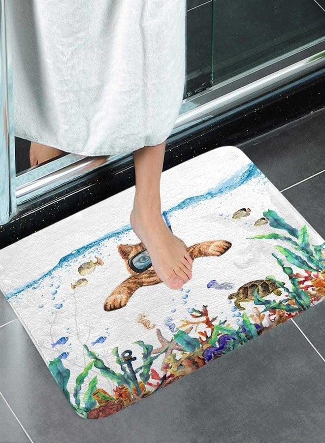 Uokiuki Funny Cat Bathroom Rug Mat, Cat Diving Bath Rugs, Tropical Fish Coral Underwater Sea Animal Non-Slip Bath Mats for Bathroom Floor, Tub and Shower, 17x29Inch (17X29) - Image 4