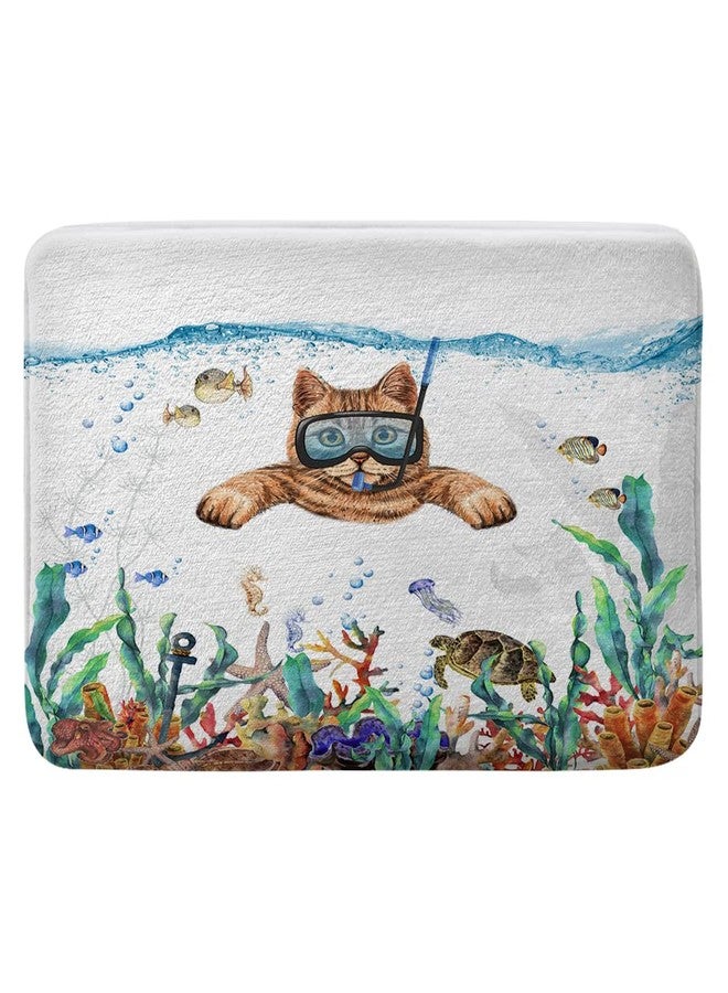 Uokiuki Funny Cat Bathroom Rug Mat, Cat Diving Bath Rugs, Tropical Fish Coral Underwater Sea Animal Non-Slip Bath Mats for Bathroom Floor, Tub and Shower, 17x29Inch (17X29) - Image 1