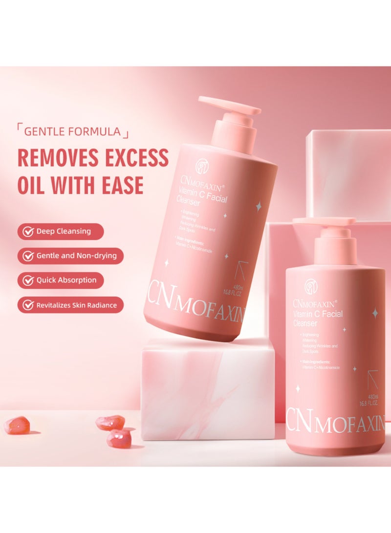 CNMOFAXIN Vitamin C Facial Cleanser – Brightening Face Wash with Vitamin C, Niacinamide, & Centella Extract – Reduces Dark Spots & Wrinkles – Gently Cleanses & Removes Excess Oil (480ml) - Image 3