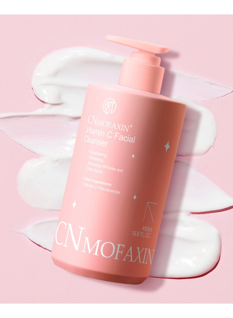 CNMOFAXIN Vitamin C Facial Cleanser – Brightening Face Wash with Vitamin C, Niacinamide, & Centella Extract – Reduces Dark Spots & Wrinkles – Gently Cleanses & Removes Excess Oil (480ml) - Image 4