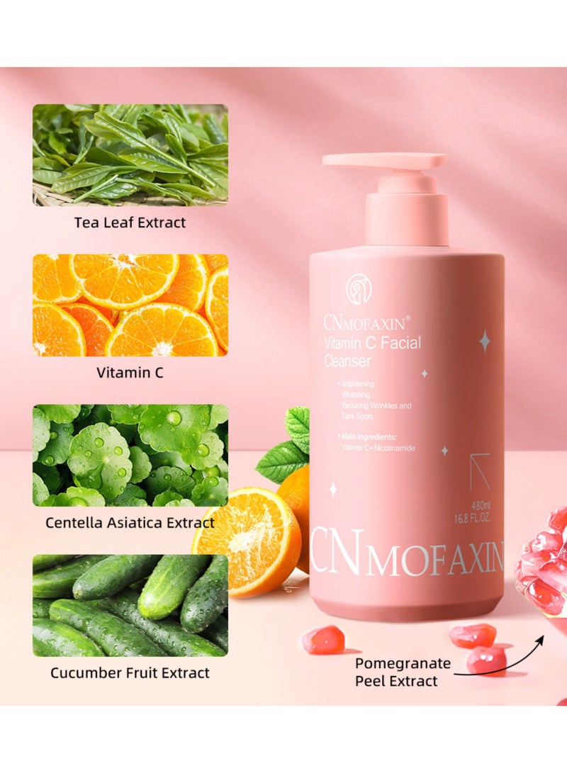 CNMOFAXIN Vitamin C Facial Cleanser – Brightening Face Wash with Vitamin C, Niacinamide, & Centella Extract – Reduces Dark Spots & Wrinkles – Gently Cleanses & Removes Excess Oil (480ml) - Image 5
