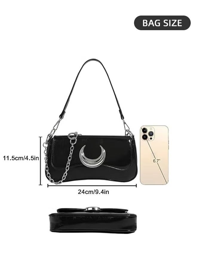 Canway Moon Shaped Lock Buckle Shoulder Bag for Women High End Exquisit Unique Chain Shoulder Strap Detachable Crossbody Bag Premium Textures Wear Resistant Leather Handbag - Image 3