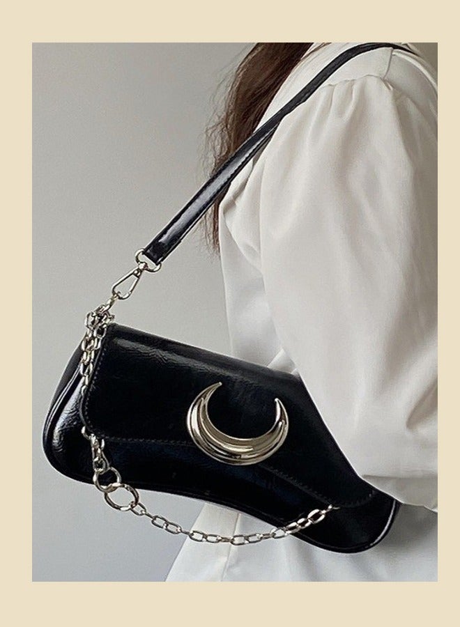 Canway Moon Shaped Lock Buckle Shoulder Bag for Women High End Exquisit Unique Chain Shoulder Strap Detachable Crossbody Bag Premium Textures Wear Resistant Leather Handbag - Image 2