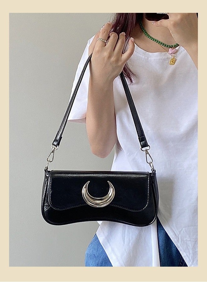 Canway Moon Shaped Lock Buckle Shoulder Bag for Women High End Exquisit Unique Chain Shoulder Strap Detachable Crossbody Bag Premium Textures Wear Resistant Leather Handbag - Image 1