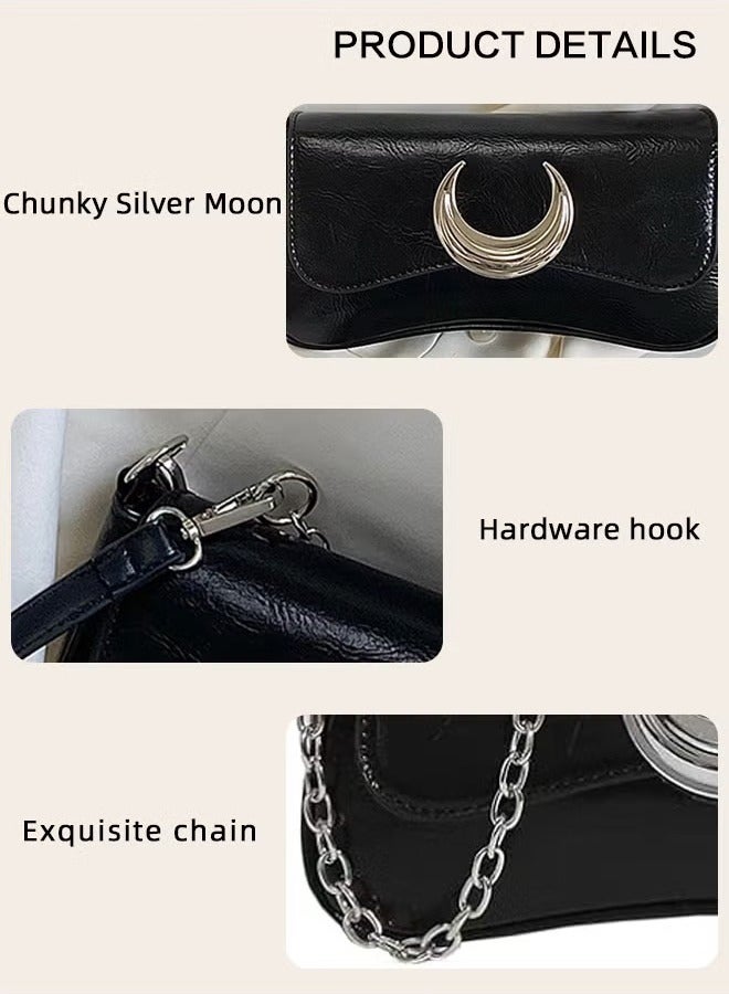 Canway Moon Shaped Lock Buckle Shoulder Bag for Women High End Exquisit Unique Chain Shoulder Strap Detachable Crossbody Bag Premium Textures Wear Resistant Leather Handbag - Image 4