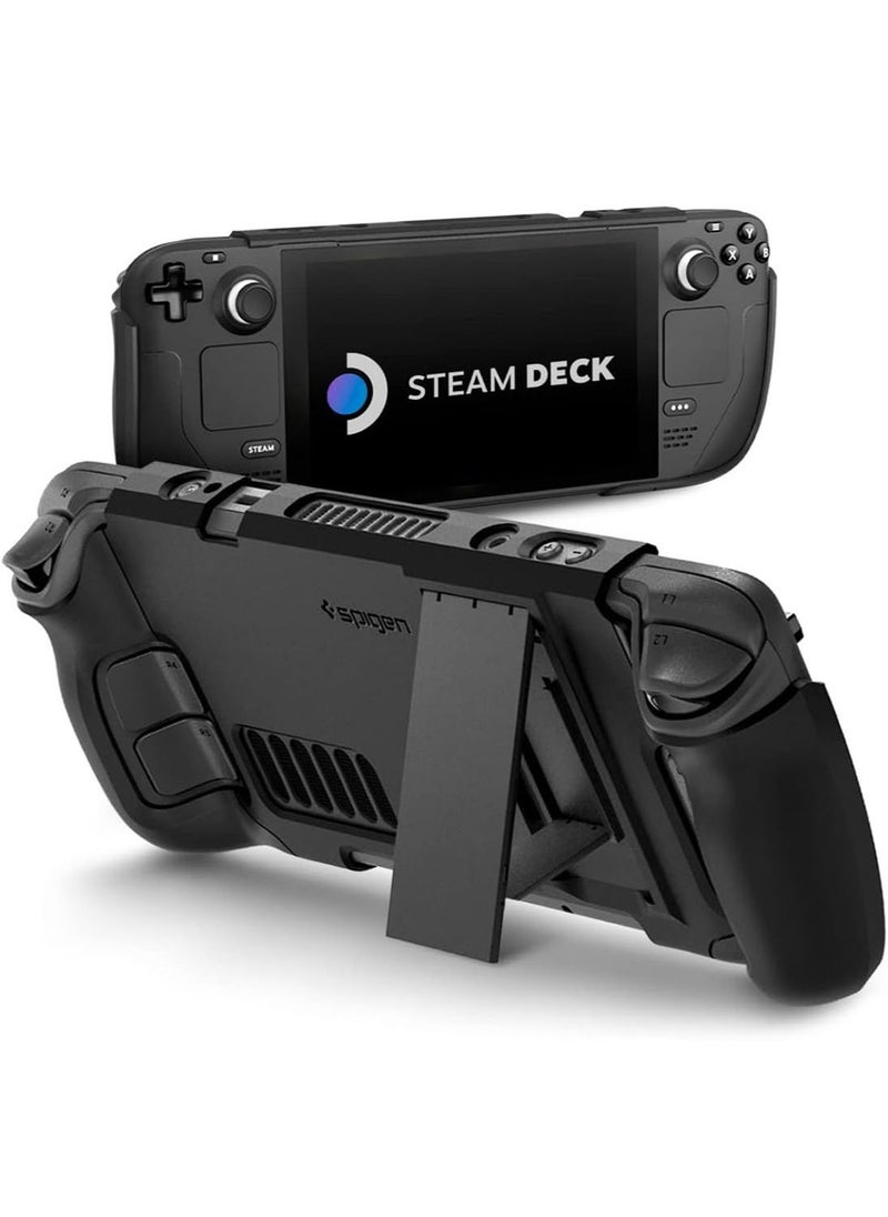 Spigen - Thin Fit Pro Protective Steam Deck Case with Kickstand for Steam Deck Case TPU & PC Cover with Shock-Absorption Anti-Scratch Cover Protector Steam Deck Accessories - Black - Image 1