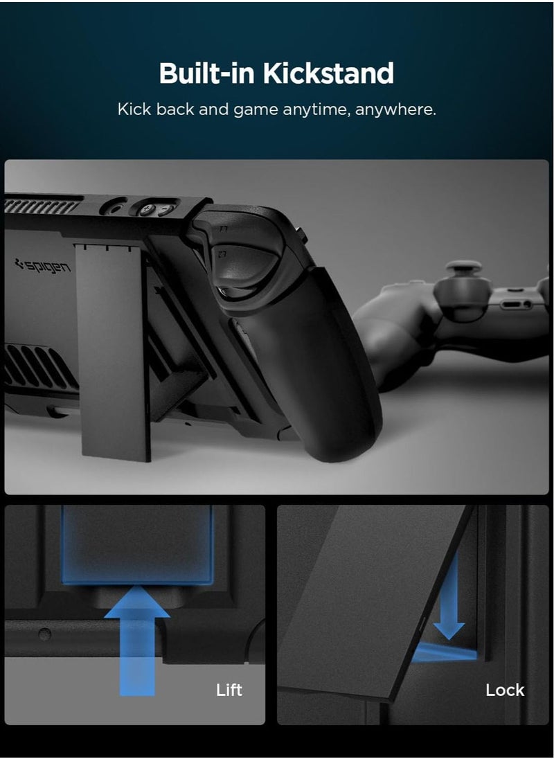 Spigen - Thin Fit Pro Protective Steam Deck Case with Kickstand for Steam Deck Case TPU & PC Cover with Shock-Absorption Anti-Scratch Cover Protector Steam Deck Accessories - Black - Image 1