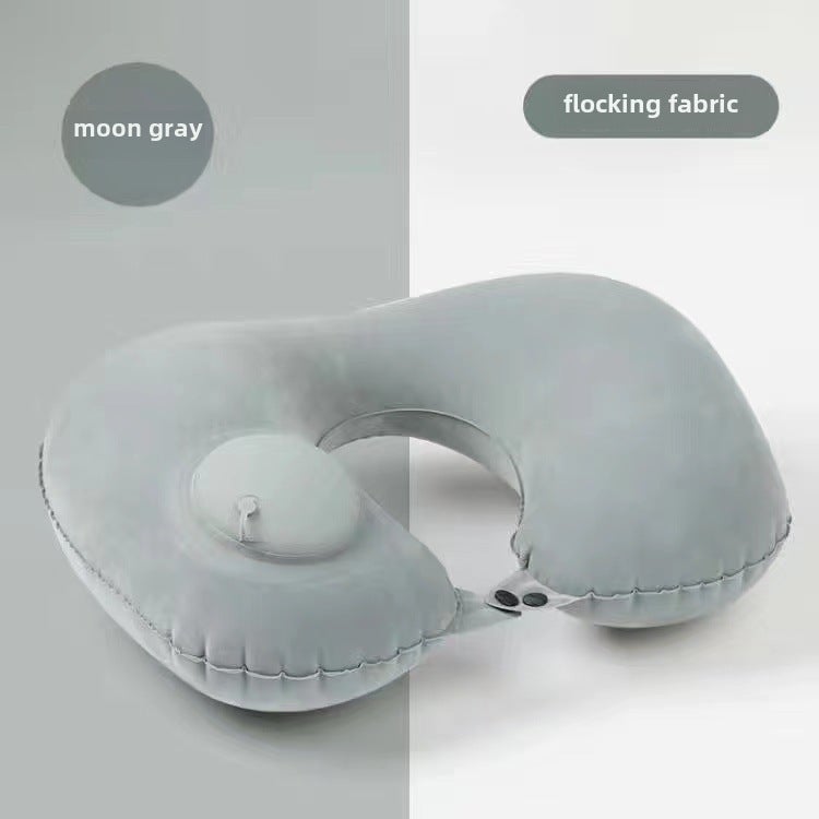 Inflatable U-Shaped Travel Pillow for Neck Support Moonlight Gray-flocking 
