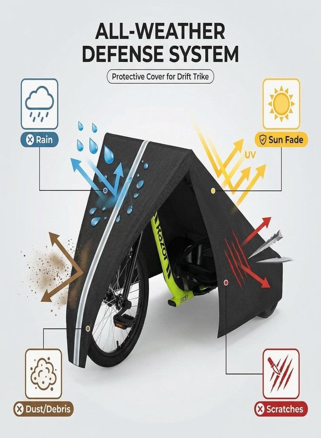JIAHOO Drift Trike Cover, Fits Razor DXT Drift Trike, Dimensions 60L × 32W × 30H In, Made From 600D High-Strength Silver-Coated Waterproof Oxford Fabric, Dustproof and Waterproof, Includes Storage Bag - Image 3