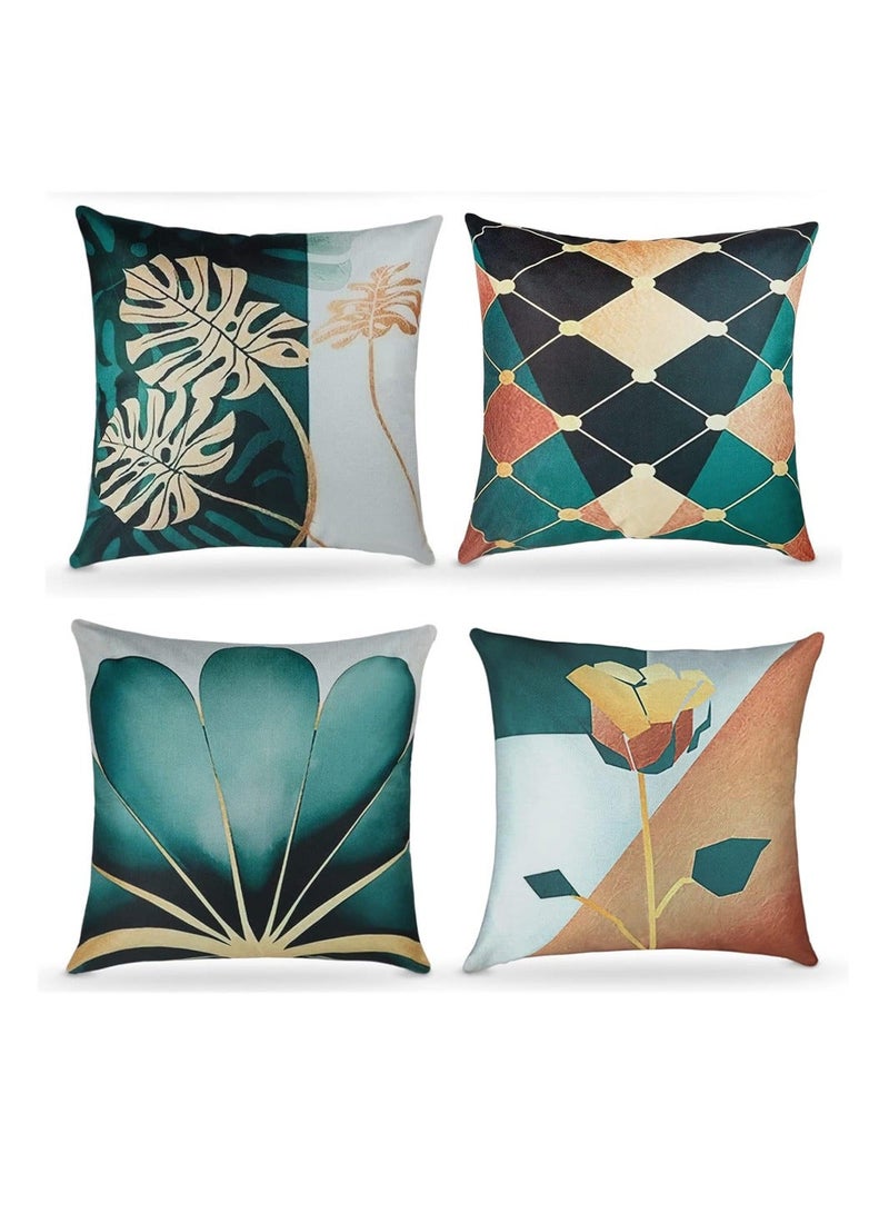 Loquat Cushion Covers - 4 Pcs 18x18 In Decorative Throw Pillow Covers. Soft Polyester Square Cushion Cases Art Floral Cotton Linen Pillowcase for Office/Home Sofa Pillows (Tropical/Green Leaves) - Image 1