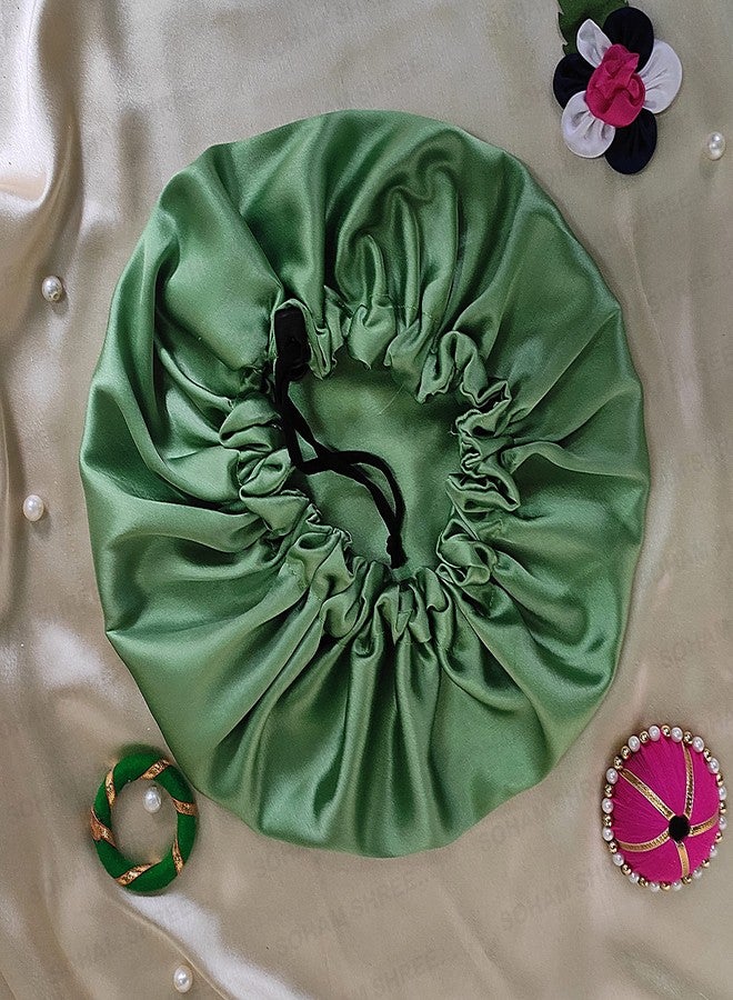 SOHAM SHREE ᵀᴹ Handmade Pure Satin Fully Reversible Luxuries Hair Bonnet satin sleep cap | Adjustable Sleep Cap for Women Girls|Reversible Double Layer Large Sleep Cap (GREEN) - Image 3