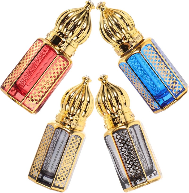 GALPADA 6ml Vintage Glass Essential Oil Dropper Bottles with Alloy Caps, Refillable Perfume Sample Bottles for Middle Eastern Fragrance, 4pcs Set for Home Décor and Travel Use - Image 1