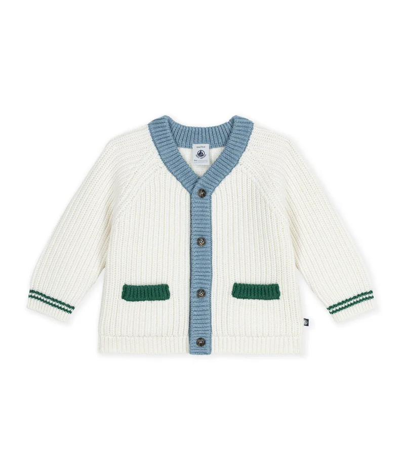 بيتي باتو Babies' Wool And Cotton Knit Cardigan With Contrast Details