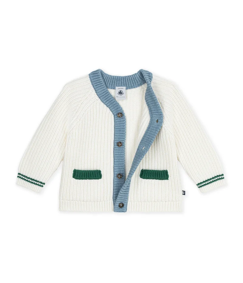بيتي باتو Babies' Wool And Cotton Knit Cardigan With Contrast Details