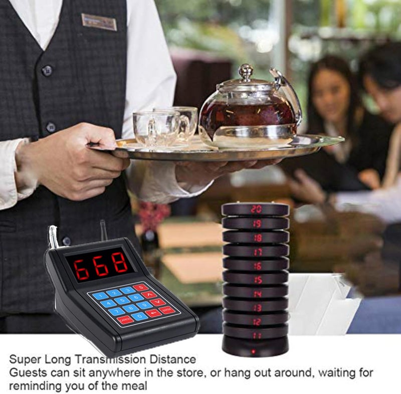 Restaurant Pager System Queue Number Call Coaster Pager Wireless Paging System Calling System Portable Rechargable Restaurant Buzzers with Numeric Keypad Transmitter (20 Pagers+1 Caller) | Wireless Paging, Queue Number Call, Coaster Buzzers, Waiter Service, Calling System - Image 3