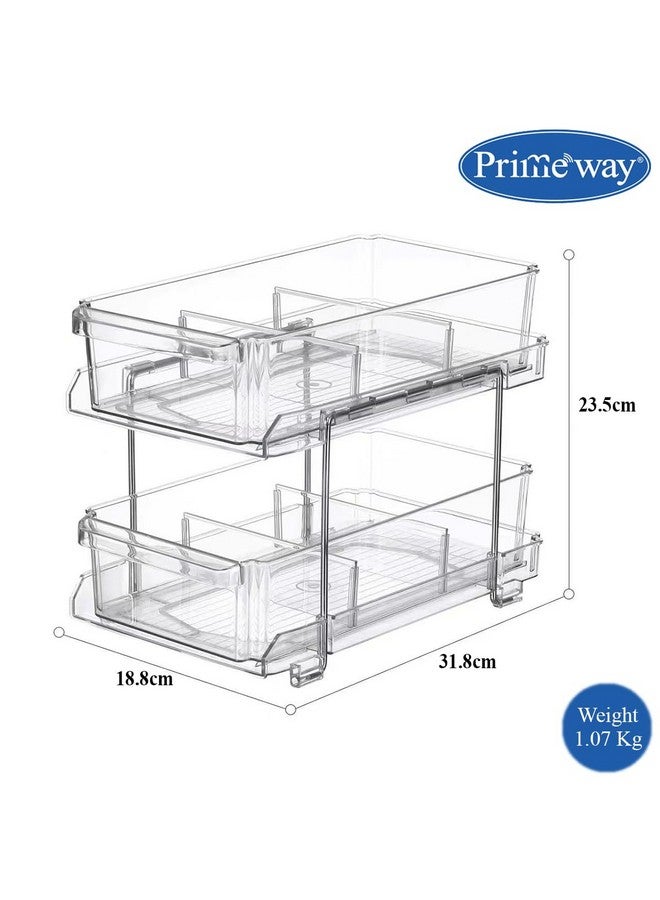 Primeway منظم برايم واي® ذو طبقتين مع حاويات تخزين قابلة للسحب والفواصل | مطبخ | حمام | ثلاجة | خزانة | مخزن | أدوية | خزانة | مكتب سطح المكتب | بلاستيك | رف شفاف - Image 2