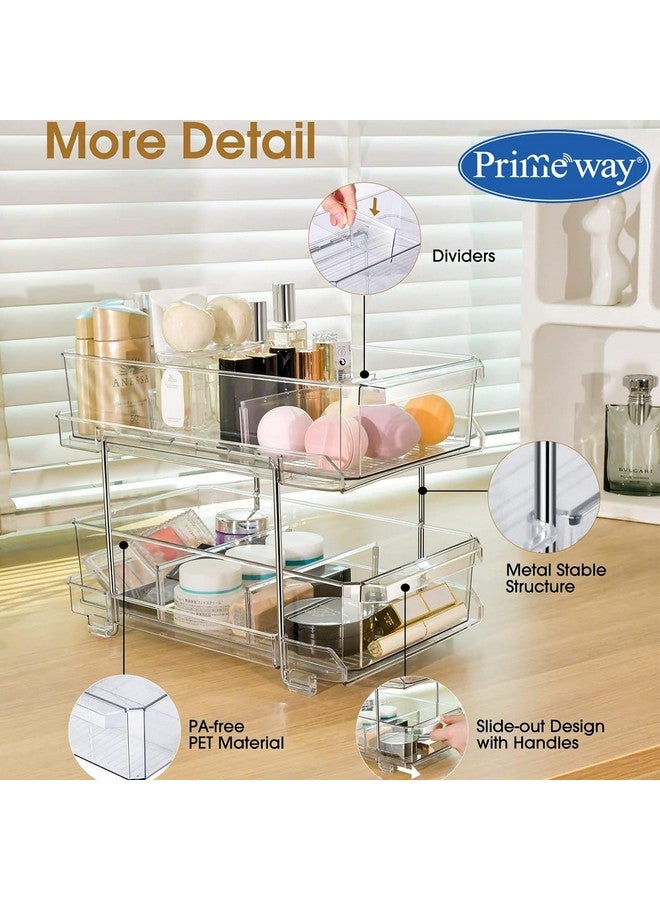 Primeway منظم برايم واي® ذو طبقتين مع حاويات تخزين قابلة للسحب والفواصل | مطبخ | حمام | ثلاجة | خزانة | مخزن | أدوية | خزانة | مكتب سطح المكتب | بلاستيك | رف شفاف - Image 4