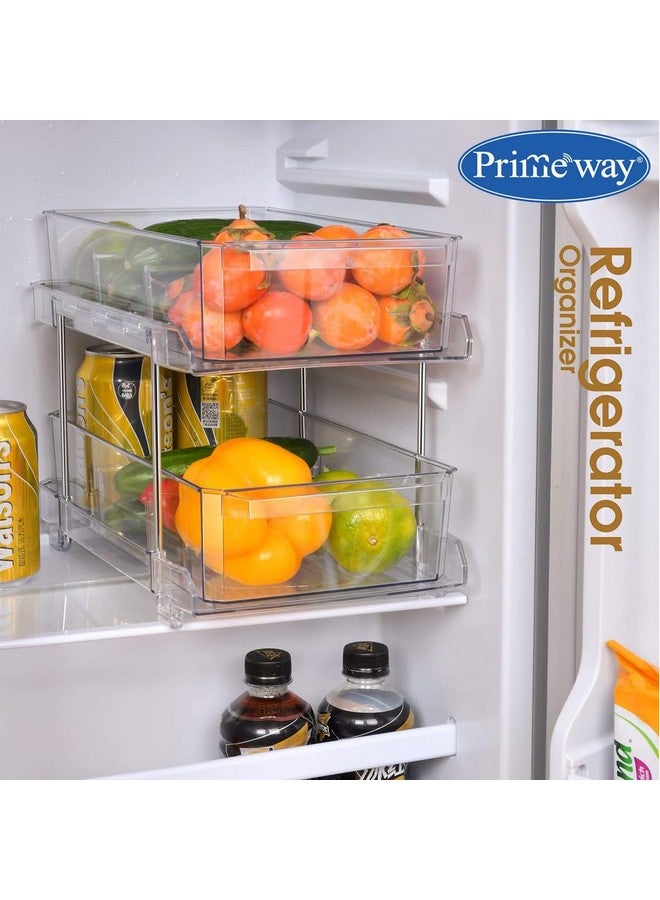 Primeway منظم برايم واي® ذو طبقتين مع حاويات تخزين قابلة للسحب والفواصل | مطبخ | حمام | ثلاجة | خزانة | مخزن | أدوية | خزانة | مكتب سطح المكتب | بلاستيك | رف شفاف - Image 5