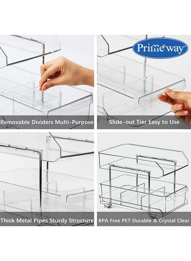 Primeway منظم برايم واي® ذو طبقتين مع حاويات تخزين قابلة للسحب والفواصل | مطبخ | حمام | ثلاجة | خزانة | مخزن | أدوية | خزانة | مكتب سطح المكتب | بلاستيك | رف شفاف - Image 3