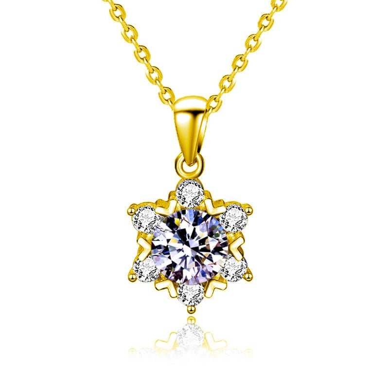 S925 Sterling Silver Snowflake Necklace with 1ct Moissanite - Rhodium Plated, Hypoallergenic, Cross Chain - Image 1