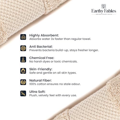 Earthy Fables Premium Gift Combo of Bath Towel and 2 Hand Towels – 100% Cotton, 600 GSM, Soft & Absorbent, Quick Dry & Skin-Friendly – Beige, Set of 3 - Image 4