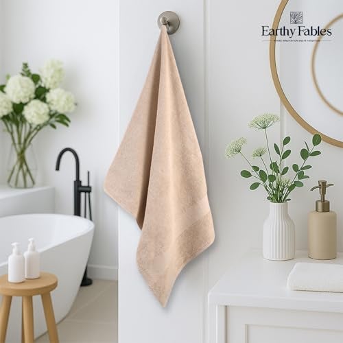 Earthy Fables Premium Gift Combo of Bath Towel and 2 Hand Towels – 100% Cotton, 600 GSM, Soft & Absorbent, Quick Dry & Skin-Friendly – Beige, Set of 3 - Image 2