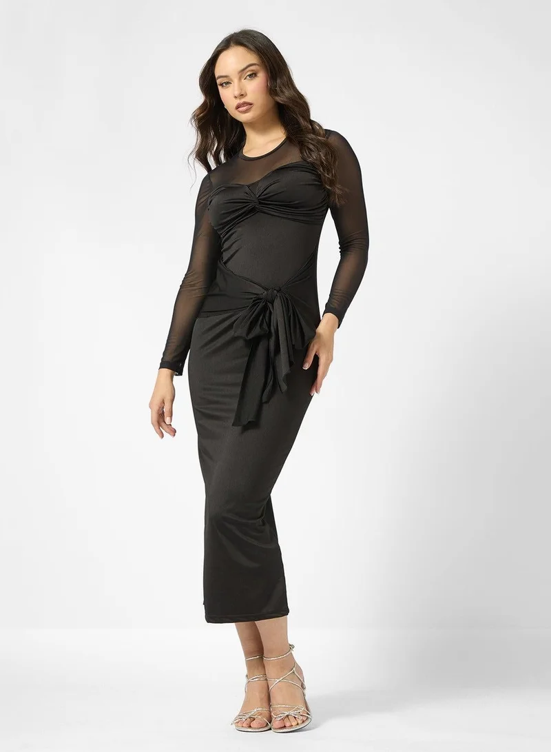 Ginger Sweetheart Neckline Mesh Detail Draped Dress