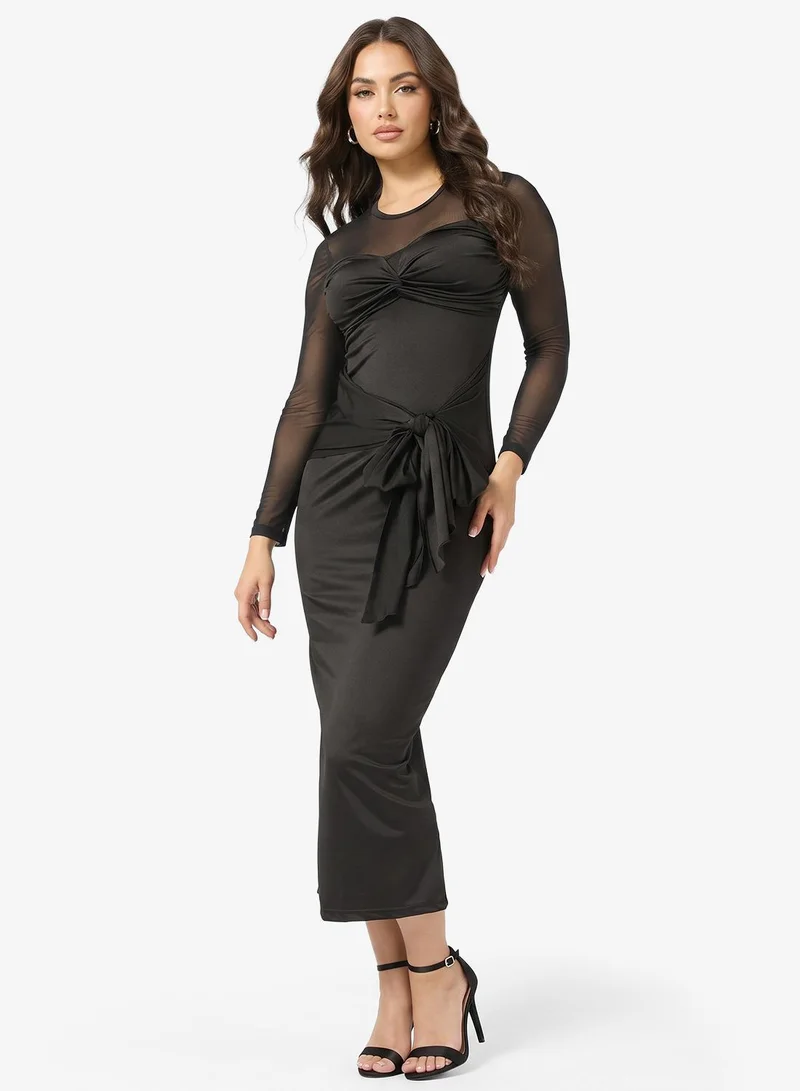 Ginger Sweetheart Neckline Mesh Detail Draped Dress
