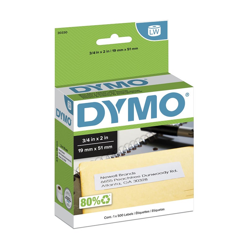 DYMO Authentic LW Return Address Labels DYMO Labels for LabelWriter Label Printers White 3/4" x 2" 1 Roll of 500 - Image 1