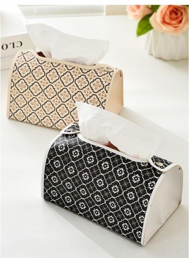 2 pieces Leather Tissue Box Holder Multifunctional for Home Decorations for Living Room Bedroom and Office Refillable Tissue Box Cover Car Tissue Holder Multi-scenario use Universal Hanging Tissue Geometric patterns(Black and beige) - Image 3