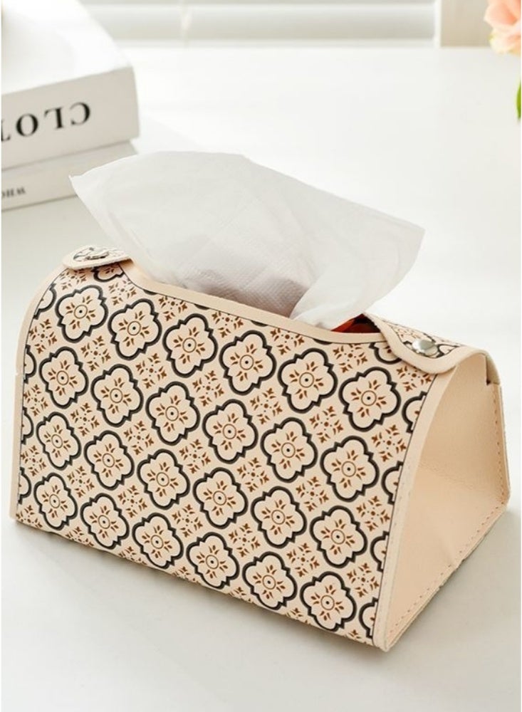 2 pieces Leather Tissue Box Holder Multifunctional for Home Decorations for Living Room Bedroom and Office Refillable Tissue Box Cover Car Tissue Holder Multi-scenario use Universal Hanging Tissue Geometric patterns(Black and beige) - Image 4