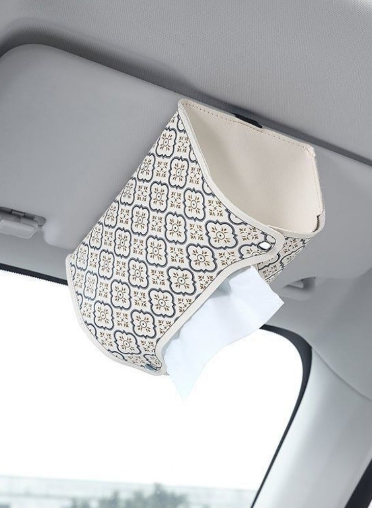 2 pieces Leather Tissue Box Holder Multifunctional for Home Decorations for Living Room Bedroom and Office Refillable Tissue Box Cover Car Tissue Holder Multi-scenario use Universal Hanging Tissue Geometric patterns(Black and beige) - Image 5