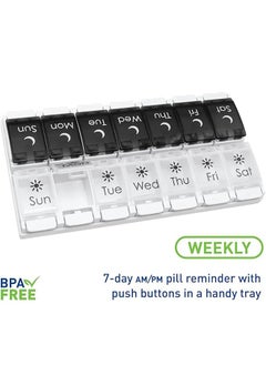 Ocean Am Pm Pill Organizer 7 Day, 2 Times a Day Large Weekly Pill Box, Push Button Daily Pill Case for Vitamin, Fish Oil, Supplements  - Image 5
