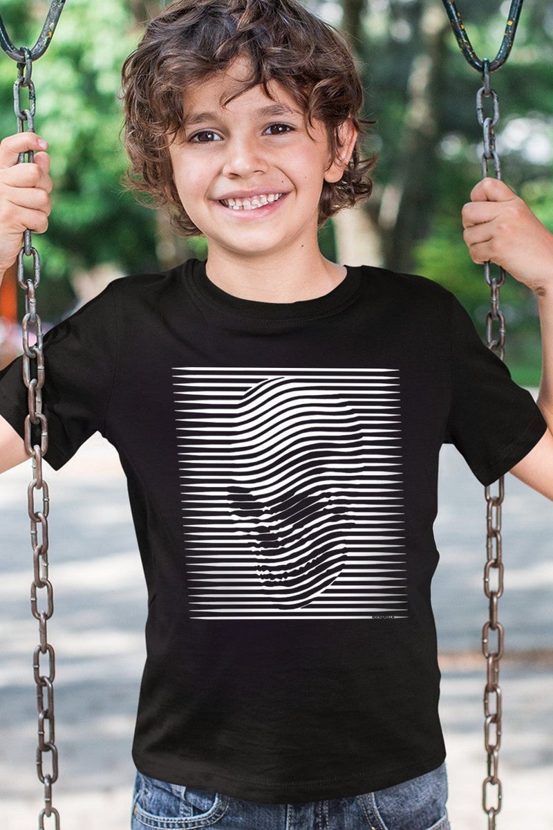Rock&Roll Stripe Head Black Short Sleeve Boys T-Shirt - Image 1