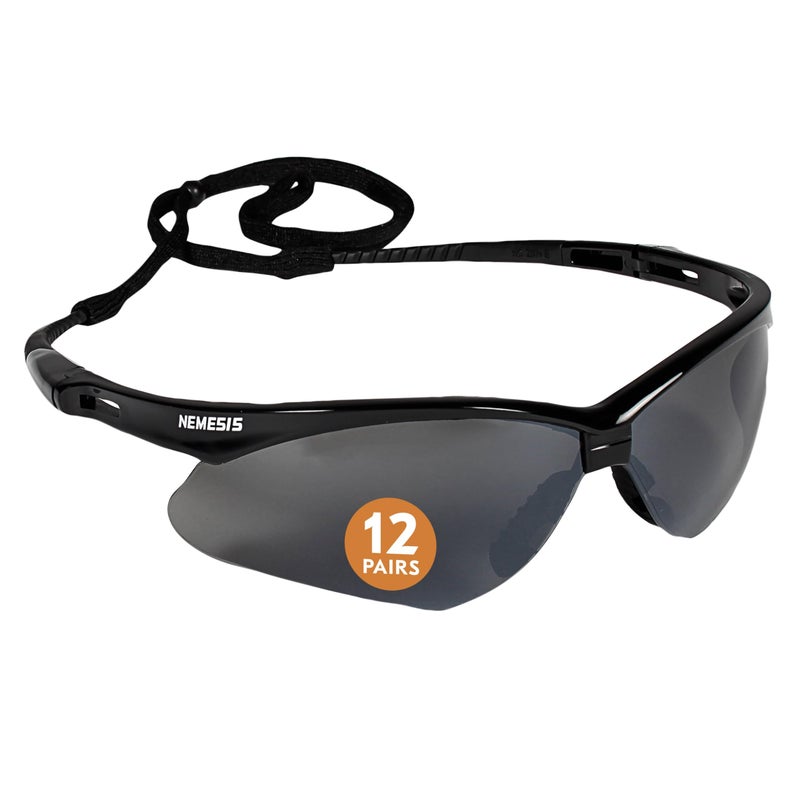 KleenGuard™ V30 Nemesis™ Safety Glasses (25688), with Mirror Coating, Smoke Lenses, Black Frame, Unisex Sunglasses for Men and Women (Qty 12) - Image 1