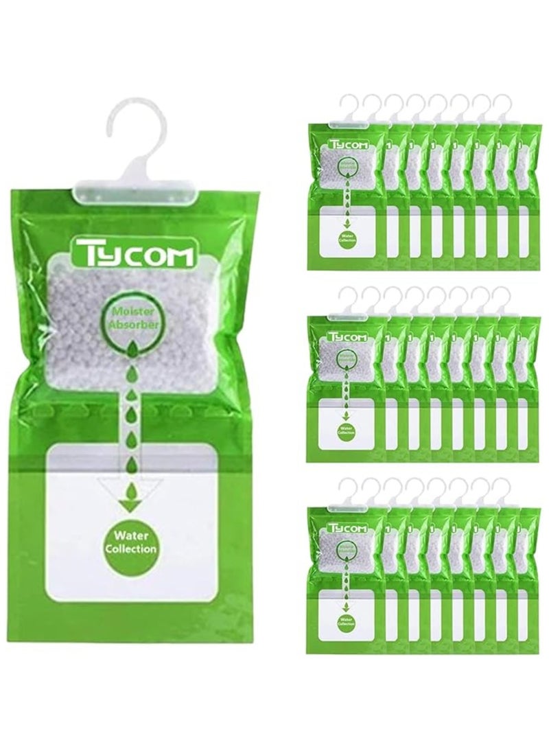 TYCOM Hanging Anti Mold Dehumidfier Deodorizing Moisture Proof Desiccant Absorber Bag and Odor Eliminator Hanging Bags to Rid Damp in Closet Cars Bathroom Wardrobes Basement Gym Bag Humidity Bags 24pcs  - Image 1