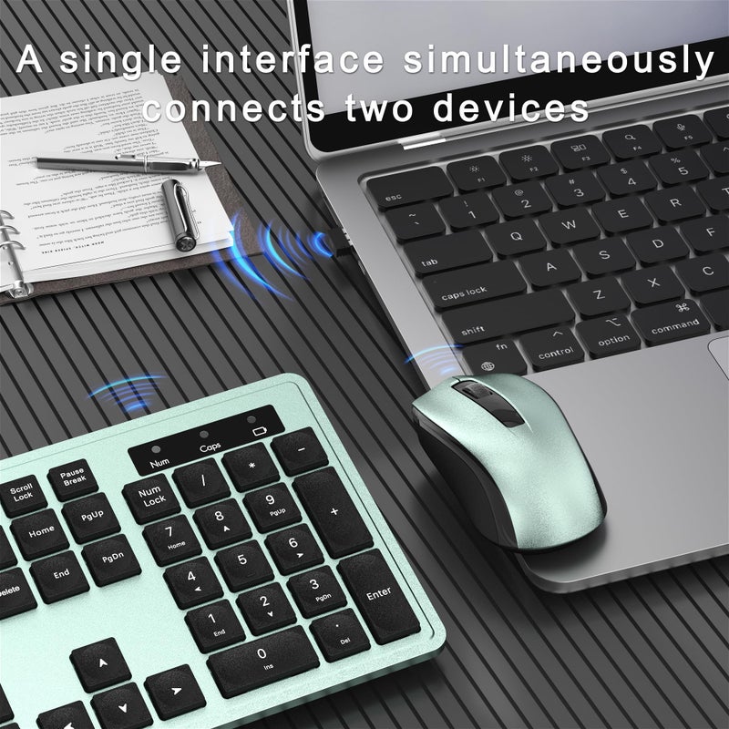 MPTOG Wireless Keyboard and Mouse Combo, Full-Size 104-Key Office Keyboard with 15 Function Keys, Numeric Keypad, Single USB Receiver, Compatible with PC and Laptop(Green) - Image 4