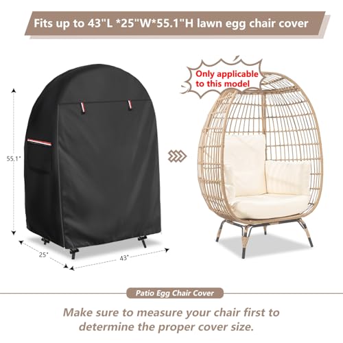 okcool Outdoor Egg Chair CoverWaterproof Egg Chair Cover with Zipper for Wicker Patio Basket ChairBlackFits 43 L 25 W551 H Egg Chair - Image 3