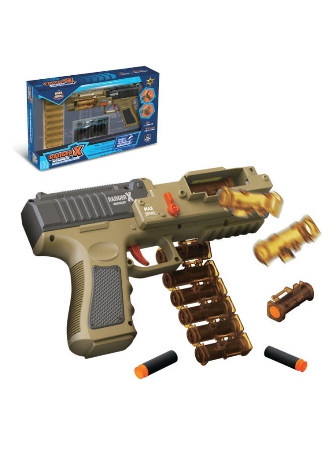 Max Defense Wrangler Bullet Belt & Shell Eject Action Blaster | 20X Eva Bullets | 18X Detachable Bullet Belt Castings | Age 6+ Max Defense Ranger X - Image 1