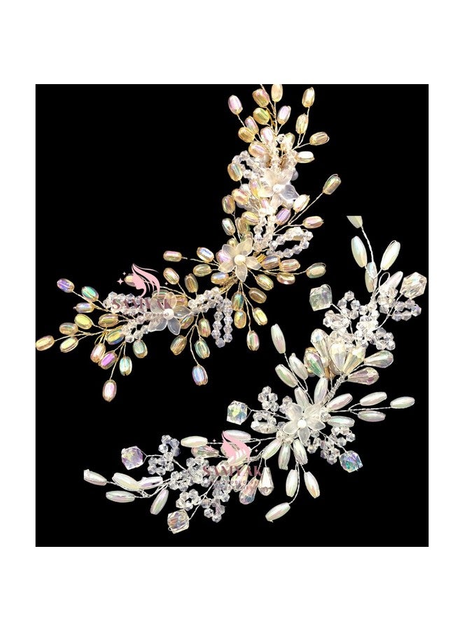 Samyak Combo of 2 Wedding Hair Pins Tiara Accessories Handmade Headdress Brooch for Women & Girls Bridesmaid Hair Vine (Silver-Gold) - Image 1