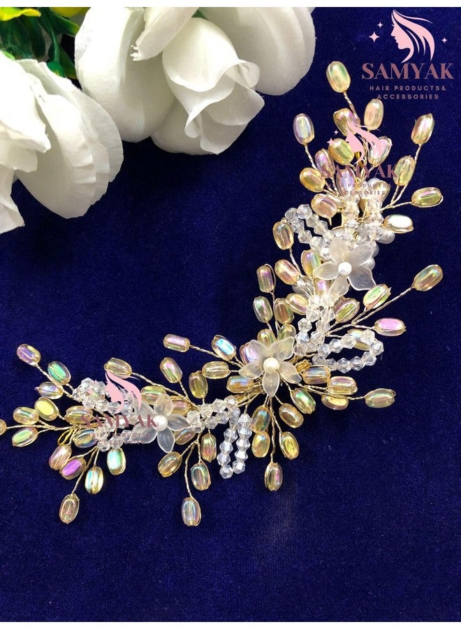 Samyak Combo of 2 Wedding Hair Pins Tiara Accessories Handmade Headdress Brooch for Women & Girls Bridesmaid Hair Vine (Silver-Gold) - Image 5