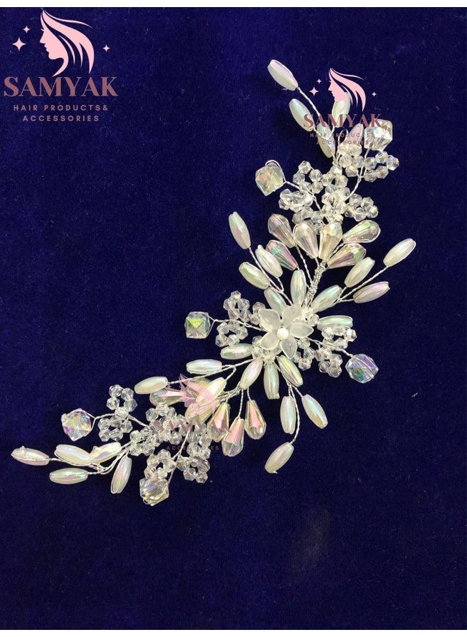 Samyak Combo of 2 Wedding Hair Pins Tiara Accessories Handmade Headdress Brooch for Women & Girls Bridesmaid Hair Vine (Silver-Gold) - Image 2
