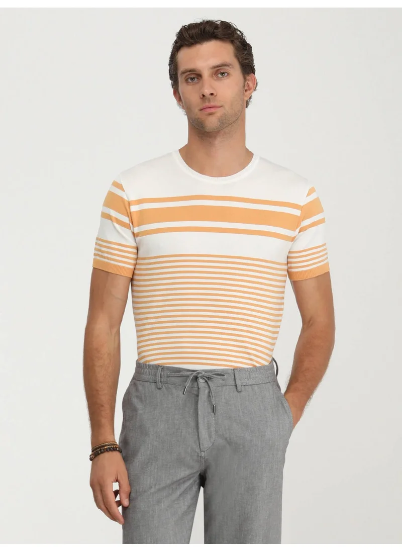 Kip Salmon Crew Neck Striped Sweater