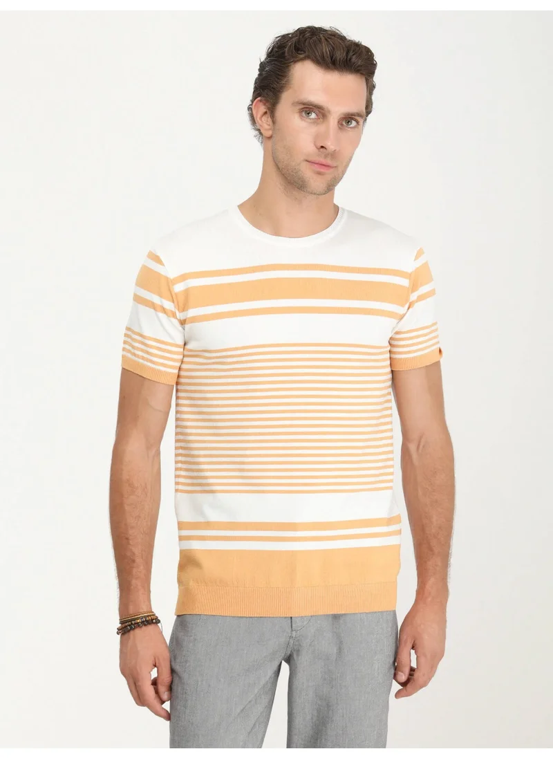 Kip Salmon Crew Neck Striped Sweater