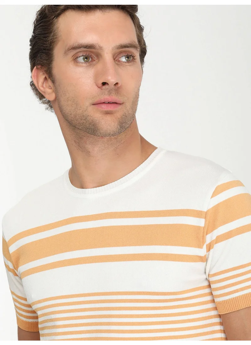 Kip Salmon Crew Neck Striped Sweater