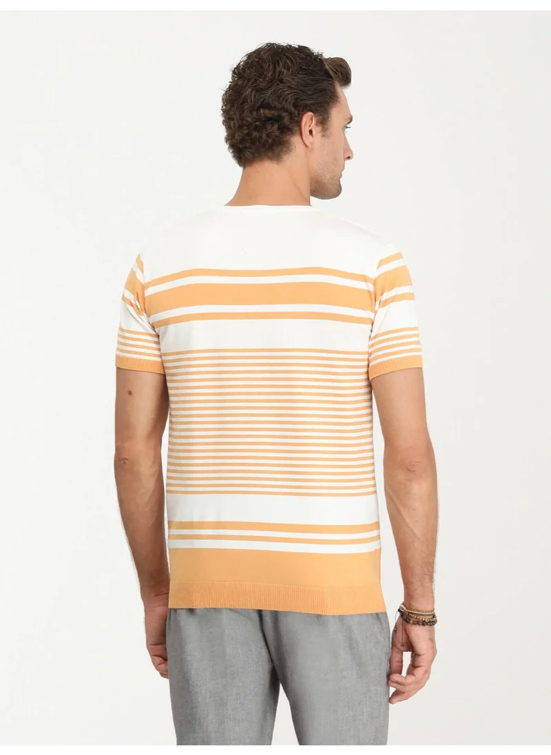 Kip Salmon Crew Neck Striped Sweater
