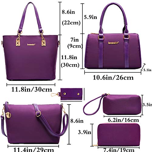 FiveloveTwo Women 6Pcs Handbag Set Nylon Top Handle Bag Totes Satchels Crossbody Shoulder Bags and Purse Clutch - Image 2
