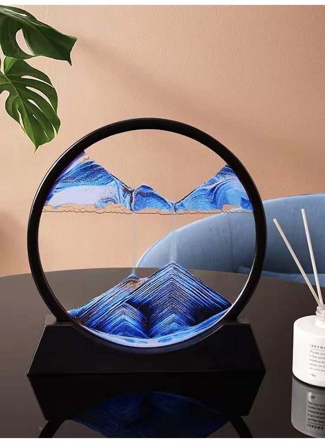 7inch Moving Sand,3D Hourglass Art Picture,Round Frame Deep Sea Sandscapes Motion Display Landscape,Flowing Sand Painting for Relaxing Desktop Home Office Decor - Image 1